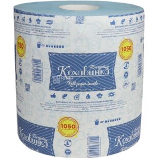 Кохавинка, 1 рул., Паперові рушники, 1-шарові, сині, 150 м, 1050 аркушів, 200х142 мм