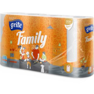 Grite Family, 4 рул., Полотенца бумажные Грите Фемили, 2-х слойные, 15 м, 80 листов, 224х180 мм