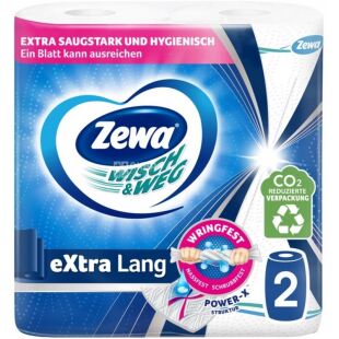 Zewa Wisch & Weg Classic, 2 рул., Паперові рушники Зева, 2-шарові, білі, 19 м, 86 листів, 230х260 мм
