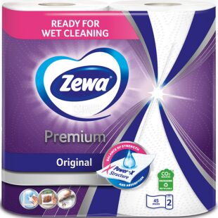 Zewa Premium Decor, 2 рул., Паперові рушники Зева Преміум Декор, 2-х шарові, 10.6 м, 45 аркушів, 236х225 мм