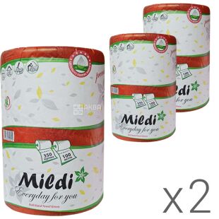 Mildi, Упаковка 2 шт. х 1 рул., Рушники паперові Мілді, 1-шарові, зелені, 100 м, 350 аркушів, 215х280 мм