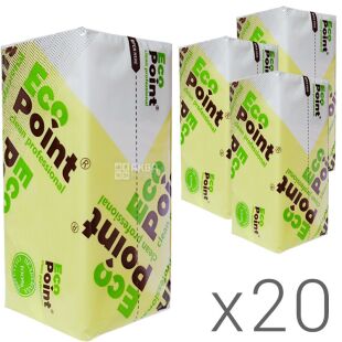 Eco point, Упаковка 20 шт. х 160 аркушів, Паперові рушники Еко поінт 2-шарові, V-складання, білі, 210х200 мм