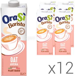 OraSi Barista Oat, Упаковка 12 шт. х 1 л, Ораси Бариста, Напиток растительный, овсяное молоко для кофе