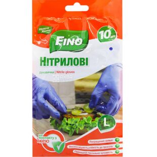 Fino, 10 шт., Размер L, Перчатки нитриловые, прочные, в ассортименте