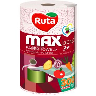 Ruta MAX, 1 рул., Паперові рушники Рута Макс, 2-шарові, білі, 60 м, 300 аркушів, 225х200 мм