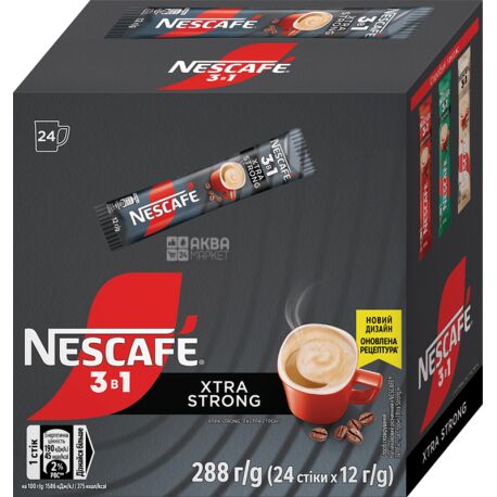Nescafe Xtra Strong 3 в 1, 24 шт. х 12 г, Кофейный напиток Нескафе Экстра Стронг, растворимый, в стиках