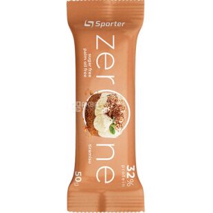 Sporter Zero One Tiramisu, 50 г, Спортер, Батончик протеїновий, Тірамісу, без цукру
