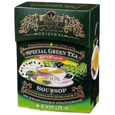 Sun Gardens, Soursop, 100 г, Чай Сан Гарденс, Саусеп, зеленый, крупнолистовой