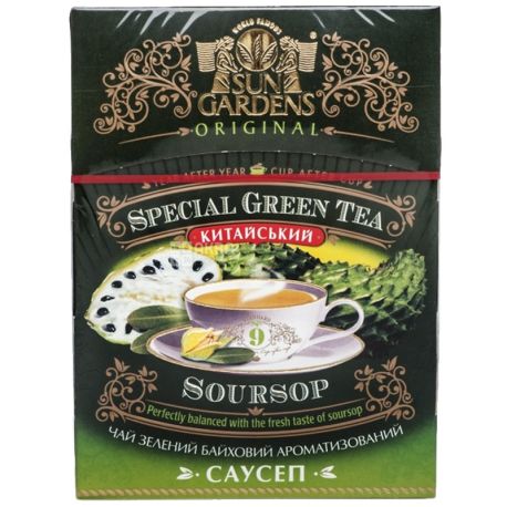 Sun Gardens, Soursop, 100 г, Чай Сан Гарденс, Саусеп, зеленый, крупнолистовой