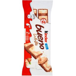 Kinder Bueno White, 39 г, Батончик з горіховою начинкою в білому шоколаді, Кіндер Буено