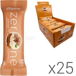 Sporter Zero One Tiramisu, Упаковка 25 шт. х 50 г, Спортер, Батончик протеїновий, Тірамісу, без цукру