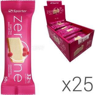Sporter Zero One Raspberry cheesecake, Упаковка 25 шт. х 50 г, Спортер, Батончик протеїновий, Малиновий чизкейк, без цукру