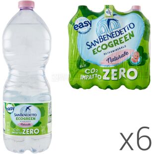 San Benedetto EcoGreen, Упаковка 6 шт. х 1 л, Вода минеральная, негазированная Сан Бенедетто Экогрин, ПЭТ