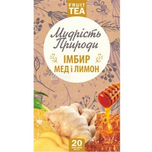  Мудрість Природи, Імбир, мед і лимон, 20 пак.х 1,5 г, Чай імбирно-медовий з ягодами