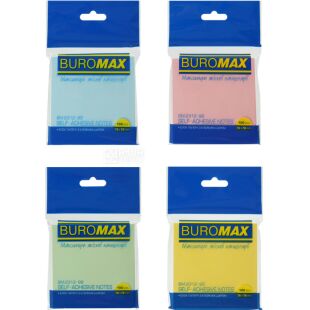 Buromax, 100 аркушів, Буромакс, Папір для нотаток, асорті, з клейовим шаром, 76х76 мм