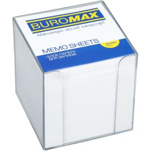 Buromax, 1000 аркушів, Буромакс, Бокс пластиковий прозорий з папером для нотаток, непроклеєний, 90х90 мм