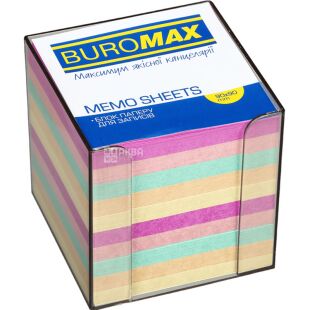 Buromax, 1000 аркушів, Буромакс, Бокс пластиковий прозорий з папером для записів зебра, не склеєний, 90х90 мм