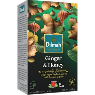 Dilmah Ginger & Honey, 20 пак. х 1,5 г, Чай чорний, з ароматом імбиру та меду