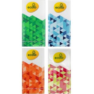 Ecolo, Упаковка 10шт. х 9 шт., Платочки бумажные Эколо, двухслойные, белые, в ассортименте
