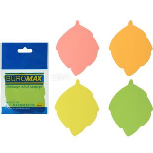 Buromax, 50 аркушів, Буромакс, Папір для нотаток Листя, асорті, з клейким шаром, 72х92 мм