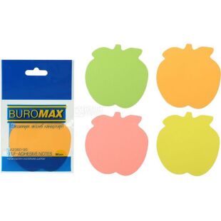 Buromax, 50 листов, Буромакс, Бумага для заметок Яблоко, ассорти, с клейким слоем, 70х70 мм