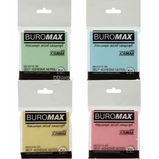 Buromax, 80 аркушів, Буромакс, Папір для нотаток, асорті, з клейким шаром, 76х76 мм