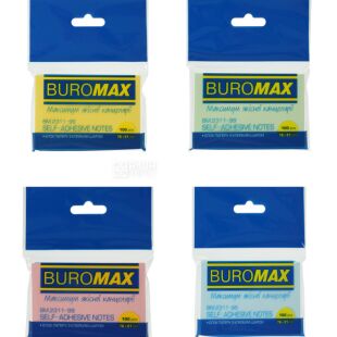 Buromax, 100 листов, Буромакс, Бумага для заметок, с клейким слоем, ассорти, 51х76 мм
