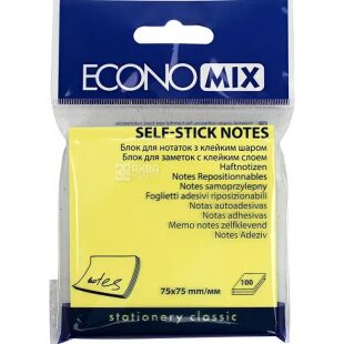 Economix, 100 аркушів, Економікс, Папір для записів, асорті, з клейким шаром, 75х75 мм