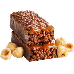 Fizi Choco Crunch, 40 г, Фізі, Веганський батончик шоколадний з карамеллю, низькокалорійний