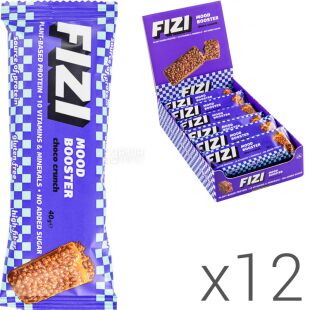 Fizi Choco Crunch, Упаковка 12 шт. х 40 г, Физи, Веганский батончик шоколадный с карамелью, низкокалорийный