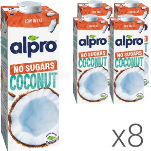 Alpro Coconut No Sugars, Упаковка 8 шт. х 1 л, Алпро, Молоко кокосовое без сахара