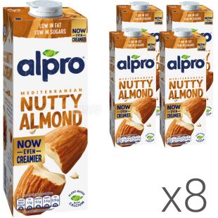Alpro Nutty Almond, Упаковка 8 шт. по 1 л, Алпро, Мигдалеве молоко, оригінальне, вітамінізоване