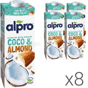 Alpro Coconut and Almond, Упаковка 8 шт. по 1 л, Алпро, Миндально-кокосовое молоко, витаминизированное