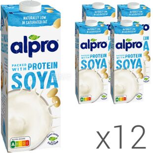 Alpro, Protein Soya, Упаковка 12 шт. по 1 л, Алпро, Соєве молоко з протеїном