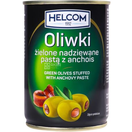 Helcom, 280 г, Оливки фаршированные пастой с анчоусами, ж/б