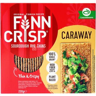 Finn Crisp Caraway, 200 г, Сухарі житні з Кмином Фінн Крісп