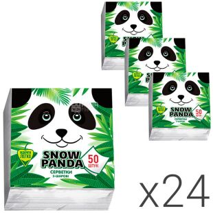 Снежная панда, Упаковка 24 шт. х 50 шт., Салфетки столовые, двухслойные, белые, 24х24 см