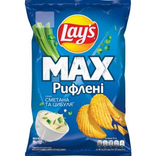 Lay's MAX, 95 г, Лейс, Чипсы картофельные рифленые, Сметана и лук 