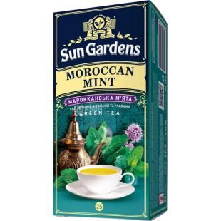 Sun Gardens Moroccan Mint, 25 шт. х 1,5 г, Сан Гарденс Марокканська М'ята, Чай зелений з квітами та травами