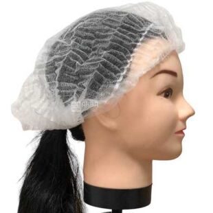 Одноразова шапочка із спанбонду, 1 гумка, біла, 100 шт.