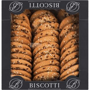 Biscotti, 400 г, Біскотті, Печиво хрустке, здобне, з насінням кунжуту, льону та соняшника