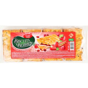 Житомирські ласощі Biscuits&Berries, 210 г, Печиво затяжне з полуницею та родзинками, порційне