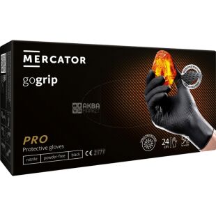 Mercator GoGrip PRO, 50 шт., Розмір XXL, Меркатор, Рукавички нітрилові текстурні, нестерильні, неопудрені, чорні