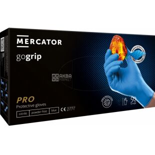 Mercator Medical Gogrip Long, 100 шт., Размер XL, Меркатор, Перчатки удлиненные нитриловые, нестерильные, неопудренные, голубые