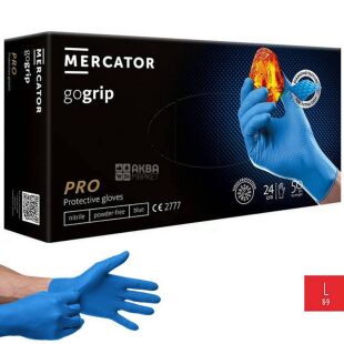 Mercator Gogrip Long, 50 шт., Розмір L, Меркатор, Рукавички нітрилові міцні, текстурні, без пудри, блакитні