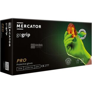 Mercator Gogrip PRO, 50 шт., Размер М, Меркатор, Перчатки нитриловые прочные, текстурные, без пудры, салатовые 