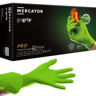 Mercator Gogrip PRO, 50 шт., Размер М, Меркатор, Перчатки нитриловые прочные, текстурные, без пудры, салатовые 
