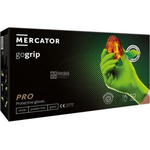 Mercator Gogrip PRO, 50 шт., Размер L, Меркатор, Перчатки нитриловые прочные, текстурные, без пудры, салатовые 