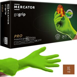 Mercator Gogrip PRO, 50 шт., Розмір XL, Меркатор, Рукавички нітрилові міцні, текстурні, без пудри, салатові