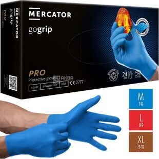 Mercator Gogrip Long, 50 шт., Размер M, Меркатор, Перчатки нитриловые прочные, удлиненные, без пудры, голубые 